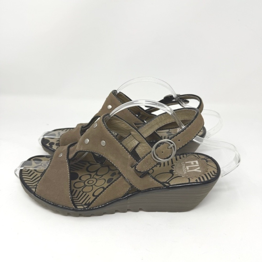 EUC FLY London Odum Brown Suede Leather Wedge Sandals 40